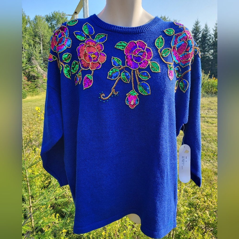 "Jewel Toned Beaded Beauty" VICTORIA WOMAN Sweater